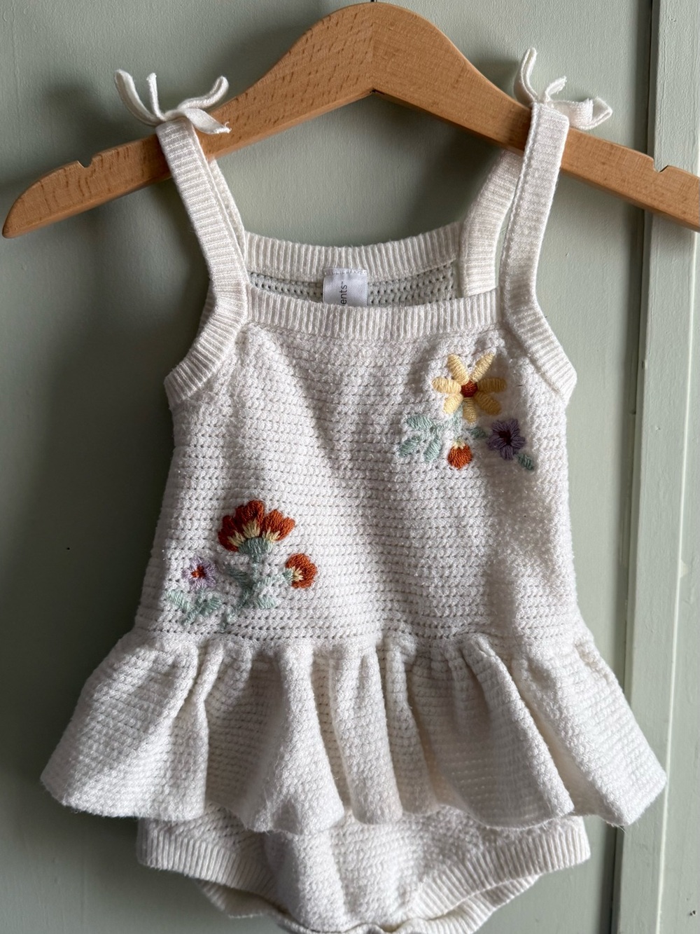 Gerber White Knit Floral Embroidered Tank Romper